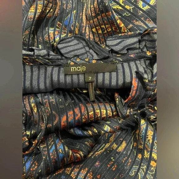 MAJE Riley Ruffled Paisley-Print Mini Dress / Size 2 / - Picture 8 of 13